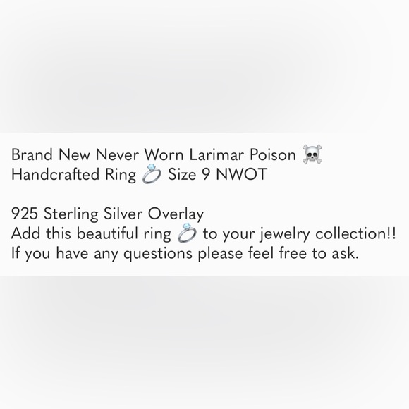 #420 Larimar Handcrafted Poison ☠️ Ring 💍 Size 9 NWOT - Picture 15 of 15